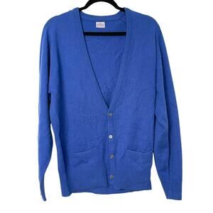 Vintage Mens Ballantyne Cashmere Cardigan Blue Made in Scotland XL 46"